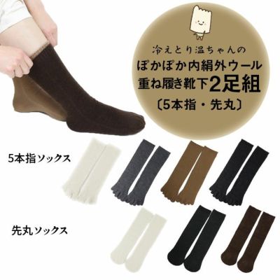 冷えとり温ちゃん ぽかぽか内絹外ウール 重ね履き靴下2足組〔5本指・先丸〕