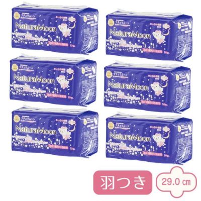 ナチュラムーン 生理用ナプキン 多い日の夜用 〔羽つき〕 10個入×6袋セット