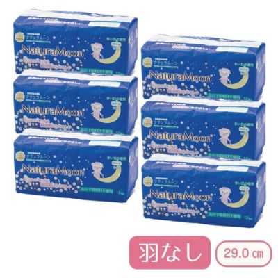 ナチュラムーン 生理用ナプキン 多い日の夜用 〔羽なし〕 12個入×6袋セット