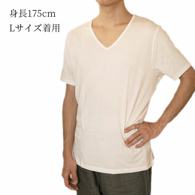TAKEFU竹布VネックTシャツメンズオフホワイトM-L/L-LL【メール便可】