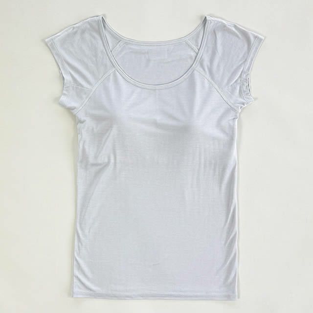 マリーネシルク100%カップ付きフレンチ袖絹紡糸100%カップ付きインナー天竺編み