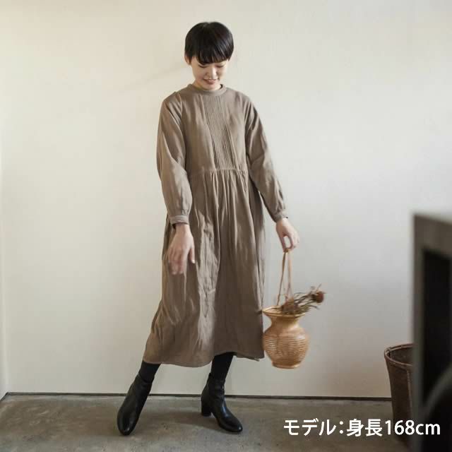 ダブルガーゼペッパーシシュウピンタックワンピースシサム工房2024秋冬新作トップス綿コットンガーゼ生地長袖無地刺繍