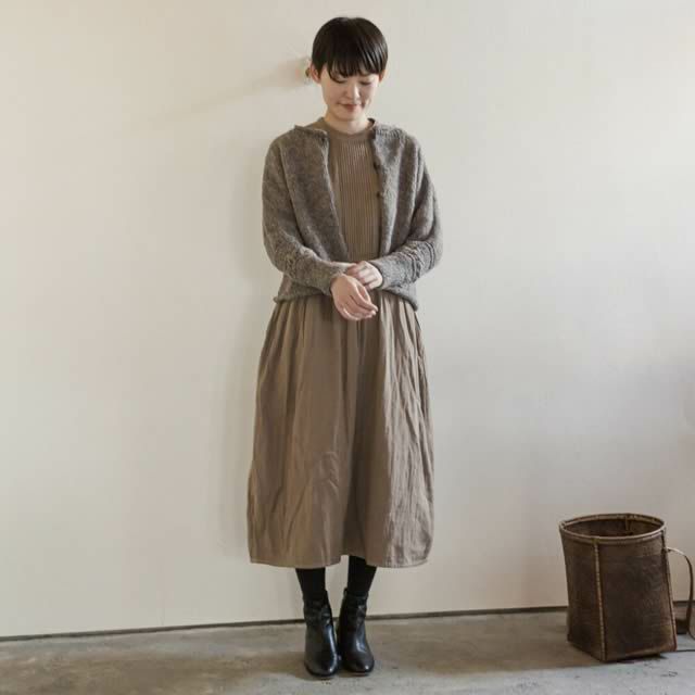 ダブルガーゼペッパーシシュウピンタックワンピースシサム工房2024秋冬新作トップス綿コットンガーゼ生地長袖無地刺繍