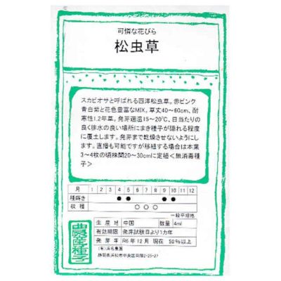 【固定種】松虫草の種4ml　畑懐〔はふう〕の種【メール便可】